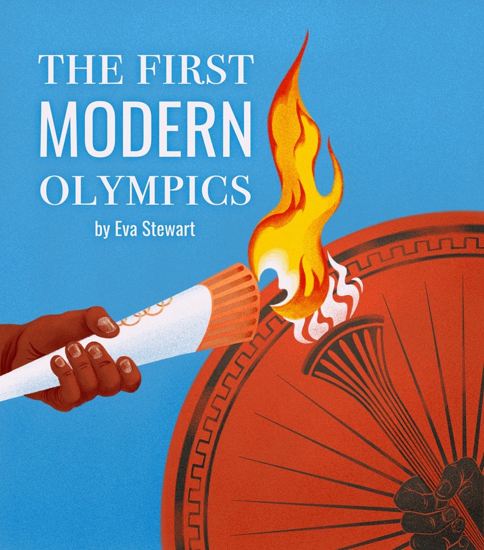 E-book cover for The First Modern Olypmics by Eva Stewart.